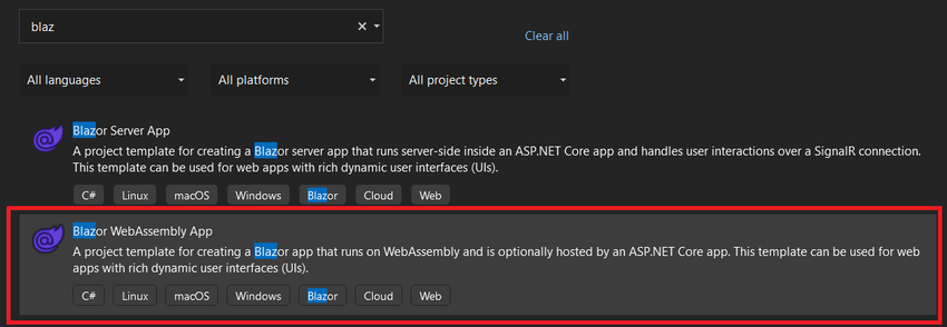 Creation of 'Blazor WebAssembly App